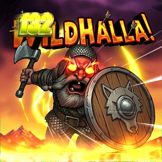 Tampilan visual slot Wildhalla dengan latar belakang kapal Viking dan pegunungan